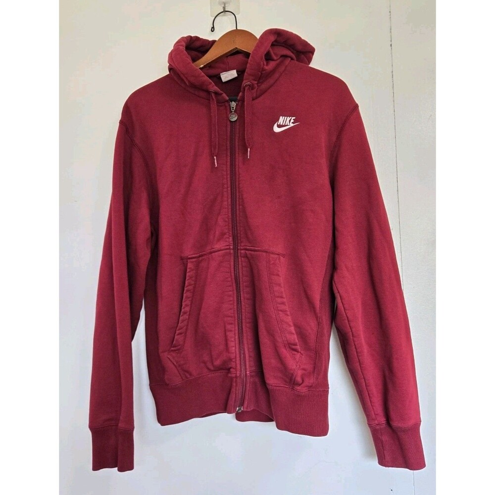 Vintage Nike Hoodie Mens S Y2K Burgundy Zip-Up Red Sportswear Embroidered Swoosh